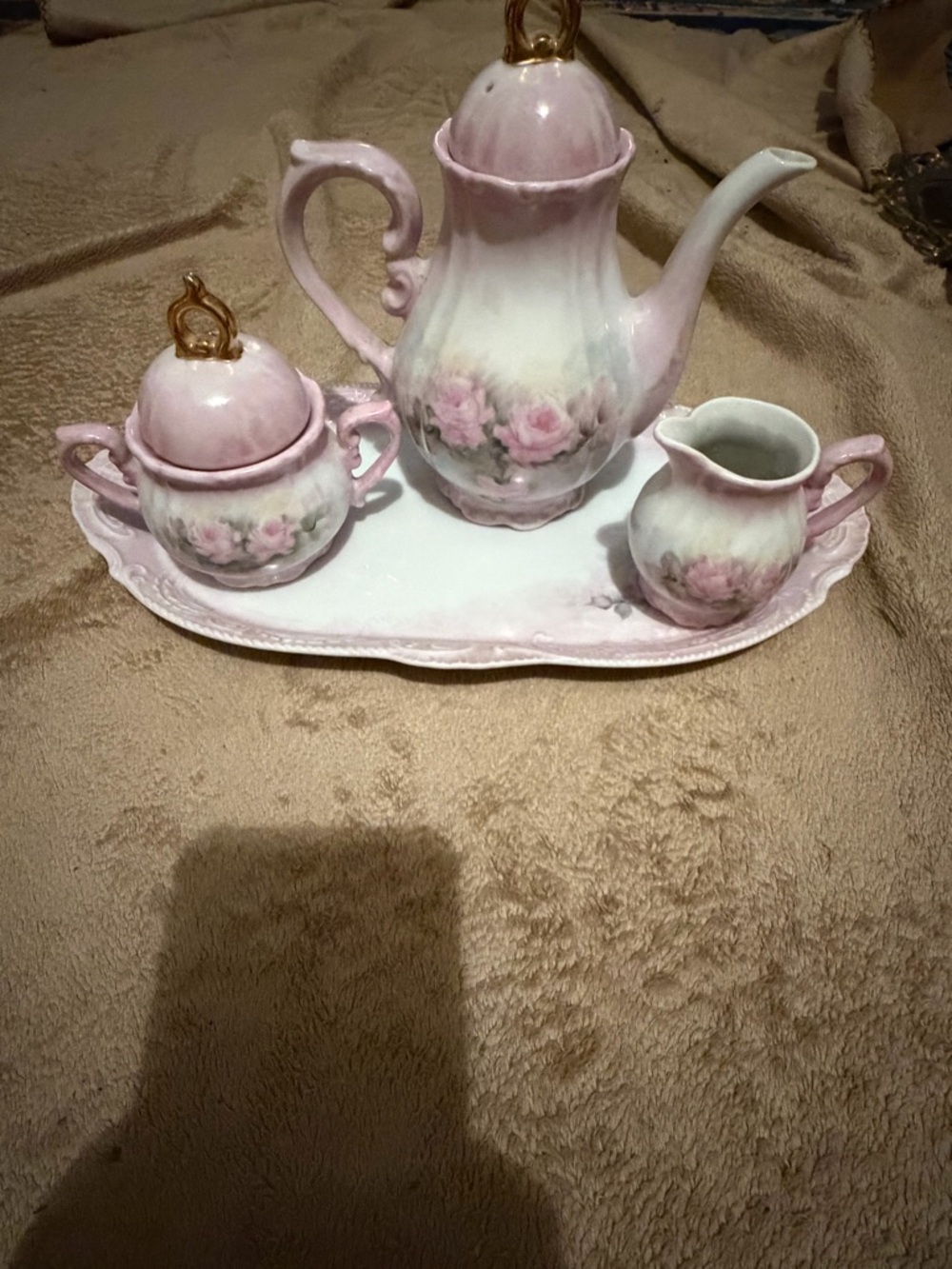 Pink Floral Porcelain Tea Set - 3 Piece